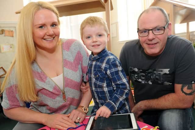 No regrets...New parents Kathleen and Robert Fotheringham moved to Airth four years ago to ensure Taylor, who is now five, could attend Airth Primary School's nusery. (Pic: Michael Gillen)
